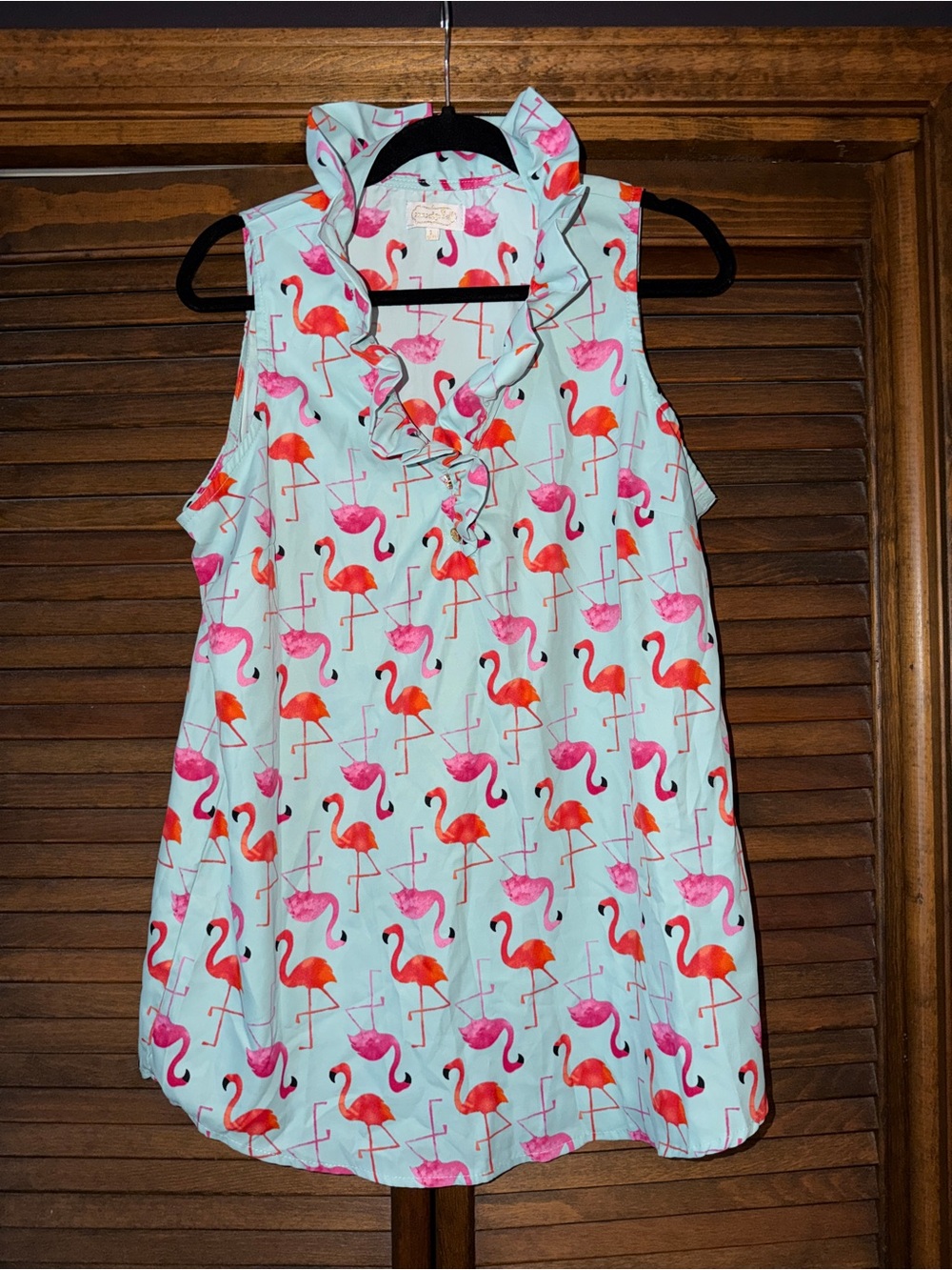 Mud Pie Flamingo Ruffle Neck Pajama Top - Aqua, Pink & Coral